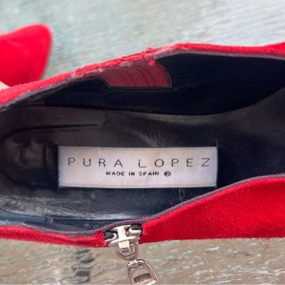Pura Lopez Red Suede Kitten Heel Pumps Heels - Picture 9 of 16
